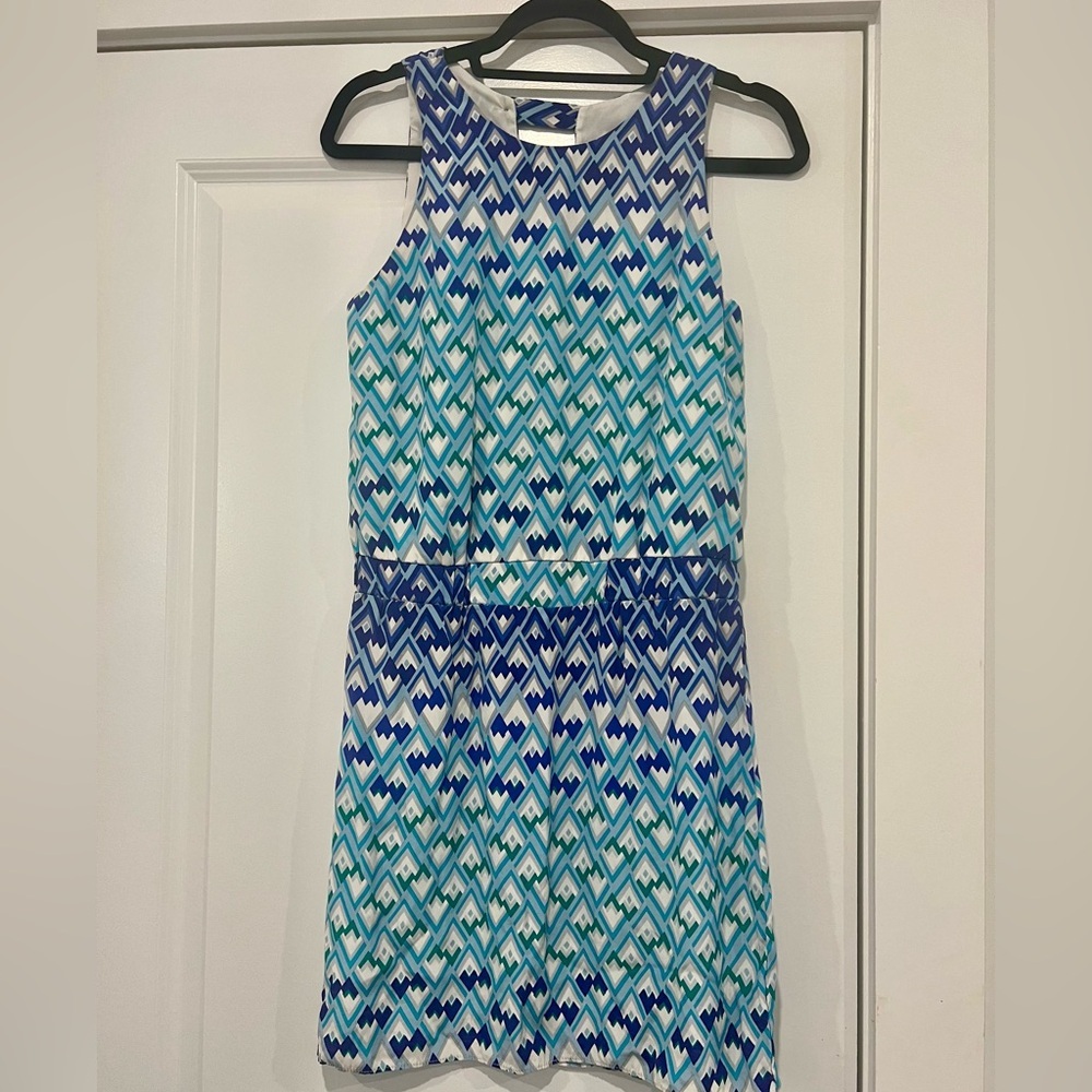 Nell Blue & White Geometric Mini Dress Size 2